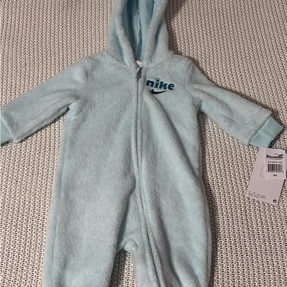 Nike Baby Blue Fleece Hooded One Piece 6 Months NWT!